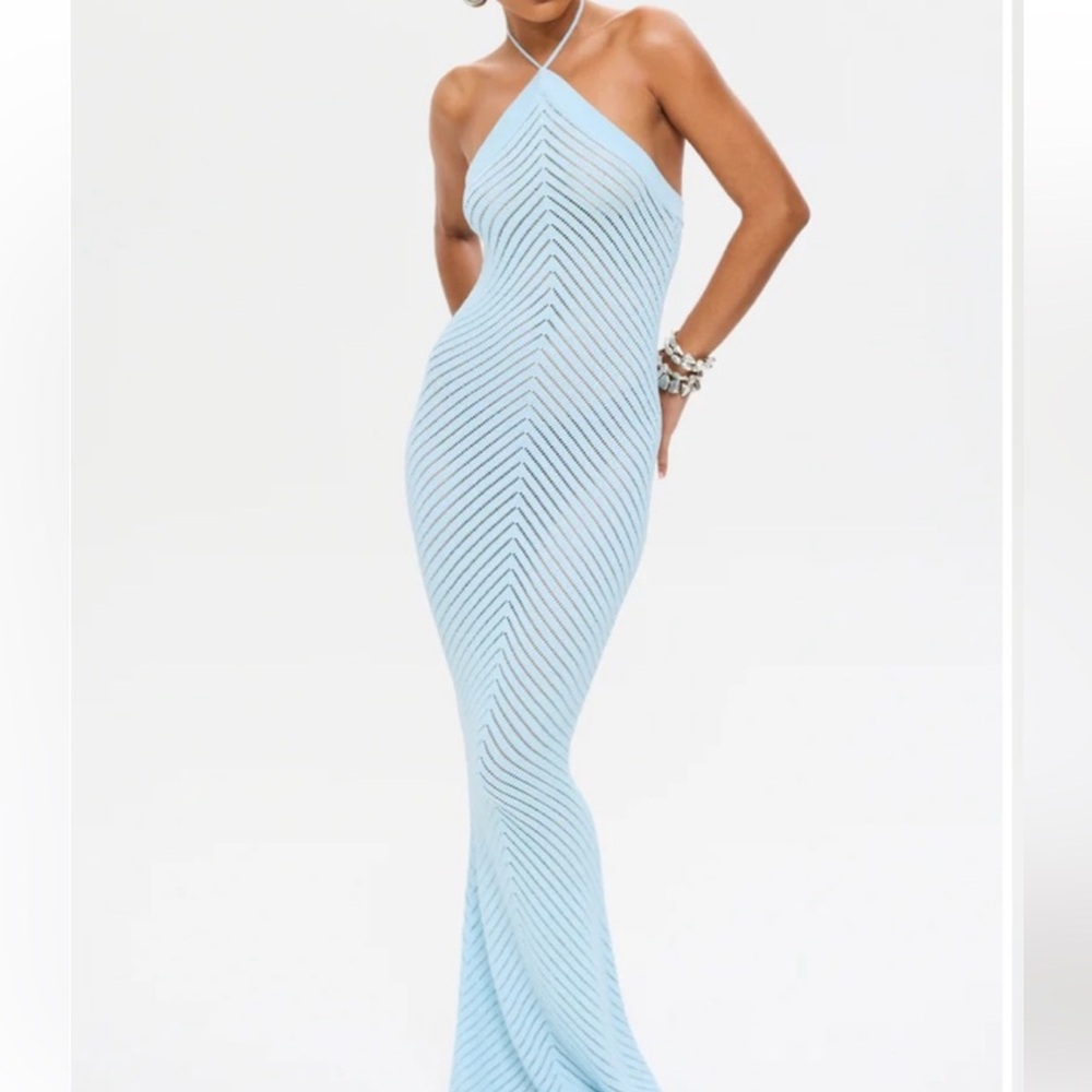 Light Blue Halter Maxi Dress - Elegant Women's Evening Gown